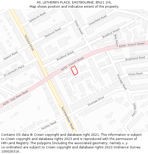 40, LETHEREN PLACE, EASTBOURNE, BN21 1HL: Location map and indicative extent of plot