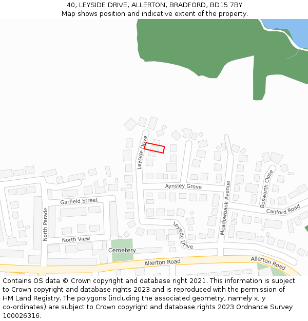 40, LEYSIDE DRIVE, ALLERTON, BRADFORD, BD15 7BY: Location map and indicative extent of plot