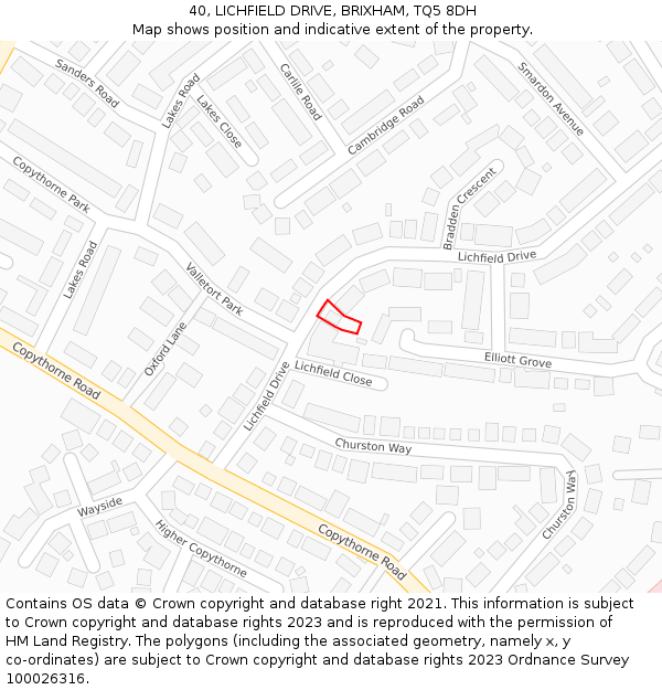 40, LICHFIELD DRIVE, BRIXHAM, TQ5 8DH: Location map and indicative extent of plot