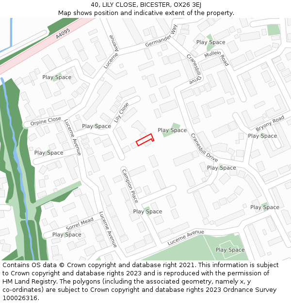40, LILY CLOSE, BICESTER, OX26 3EJ: Location map and indicative extent of plot