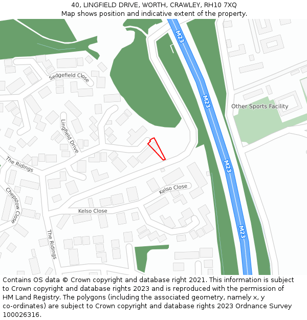 40, LINGFIELD DRIVE, WORTH, CRAWLEY, RH10 7XQ: Location map and indicative extent of plot