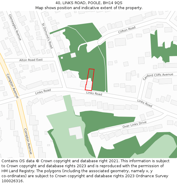 40, LINKS ROAD, POOLE, BH14 9QS: Location map and indicative extent of plot