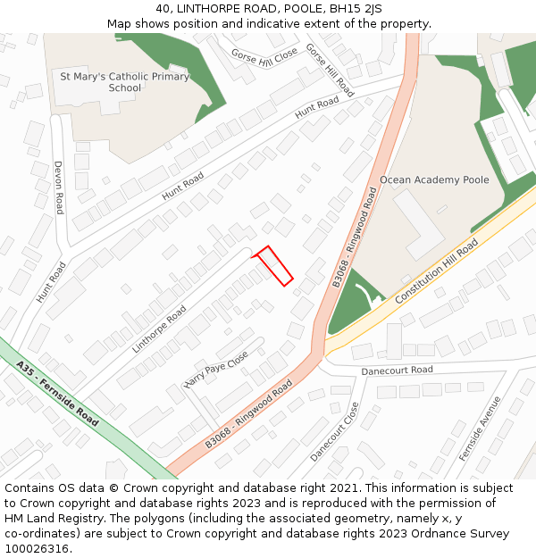 40, LINTHORPE ROAD, POOLE, BH15 2JS: Location map and indicative extent of plot