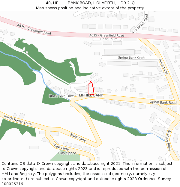 40, LIPHILL BANK ROAD, HOLMFIRTH, HD9 2LQ: Location map and indicative extent of plot