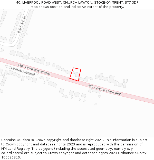 40, LIVERPOOL ROAD WEST, CHURCH LAWTON, STOKE-ON-TRENT, ST7 3DF: Location map and indicative extent of plot