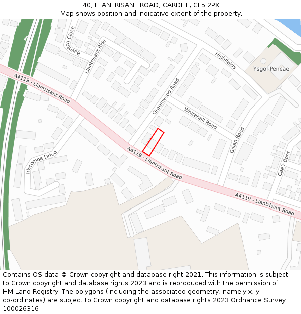 40, LLANTRISANT ROAD, CARDIFF, CF5 2PX: Location map and indicative extent of plot