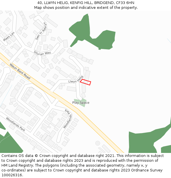 40, LLWYN HELIG, KENFIG HILL, BRIDGEND, CF33 6HN: Location map and indicative extent of plot