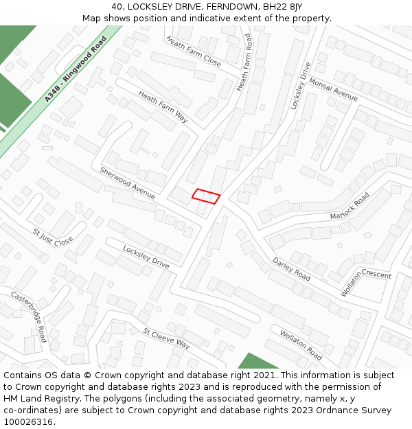 40, LOCKSLEY DRIVE, FERNDOWN, BH22 8JY: Location map and indicative extent of plot