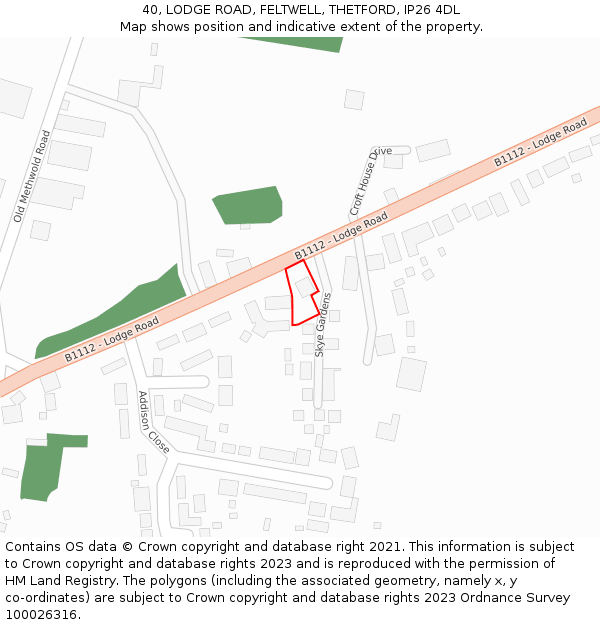 40, LODGE ROAD, FELTWELL, THETFORD, IP26 4DL: Location map and indicative extent of plot