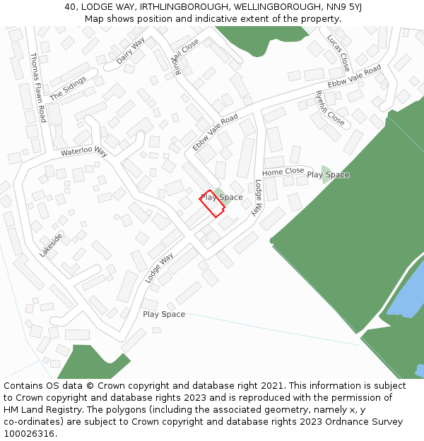 40, LODGE WAY, IRTHLINGBOROUGH, WELLINGBOROUGH, NN9 5YJ: Location map and indicative extent of plot