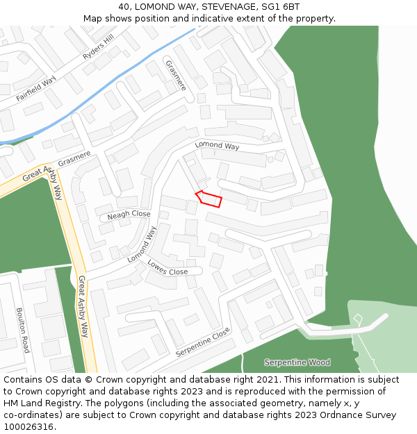 40, LOMOND WAY, STEVENAGE, SG1 6BT: Location map and indicative extent of plot