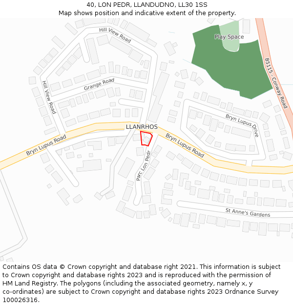 40, LON PEDR, LLANDUDNO, LL30 1SS: Location map and indicative extent of plot