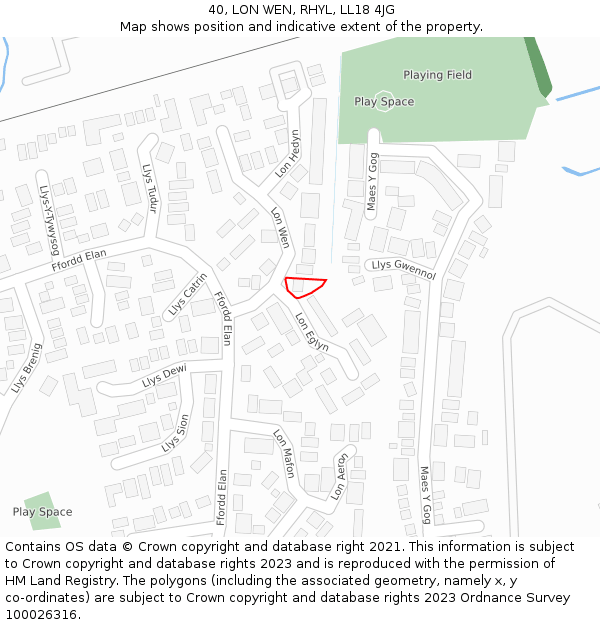 40, LON WEN, RHYL, LL18 4JG: Location map and indicative extent of plot