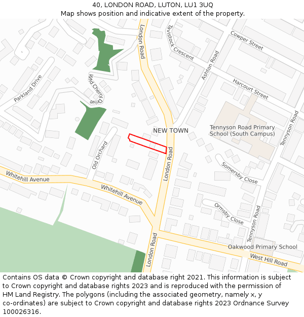 40, LONDON ROAD, LUTON, LU1 3UQ: Location map and indicative extent of plot