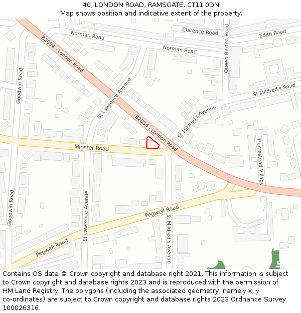 40, LONDON ROAD, RAMSGATE, CT11 0DN: Location map and indicative extent of plot