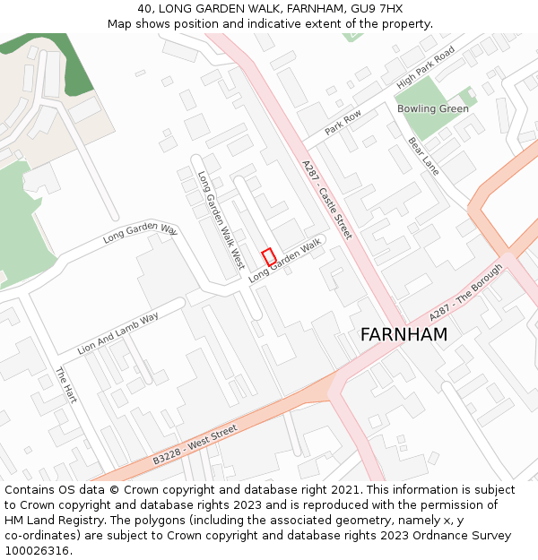 40, LONG GARDEN WALK, FARNHAM, GU9 7HX: Location map and indicative extent of plot