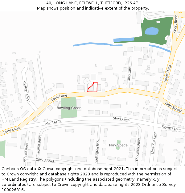 40, LONG LANE, FELTWELL, THETFORD, IP26 4BJ: Location map and indicative extent of plot
