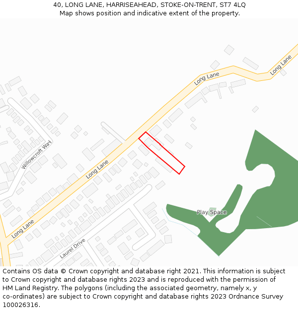 40, LONG LANE, HARRISEAHEAD, STOKE-ON-TRENT, ST7 4LQ: Location map and indicative extent of plot