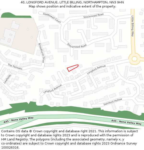 40, LONGFORD AVENUE, LITTLE BILLING, NORTHAMPTON, NN3 9HN: Location map and indicative extent of plot