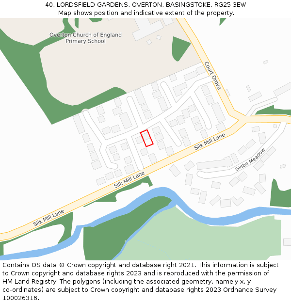 40, LORDSFIELD GARDENS, OVERTON, BASINGSTOKE, RG25 3EW: Location map and indicative extent of plot