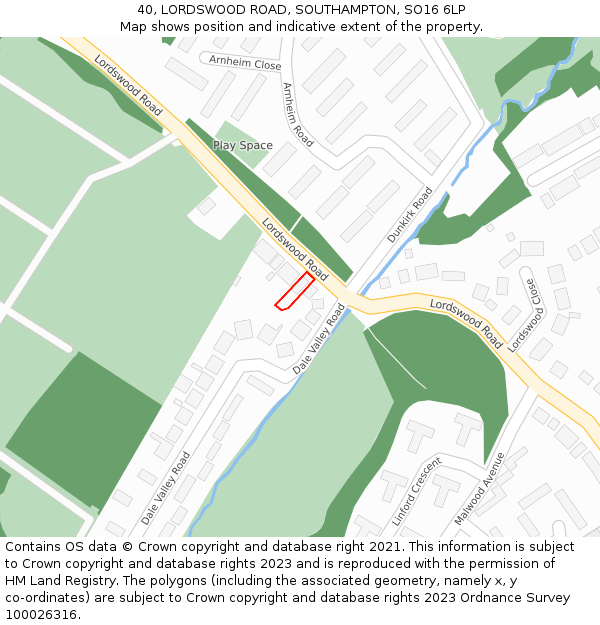 40, LORDSWOOD ROAD, SOUTHAMPTON, SO16 6LP: Location map and indicative extent of plot