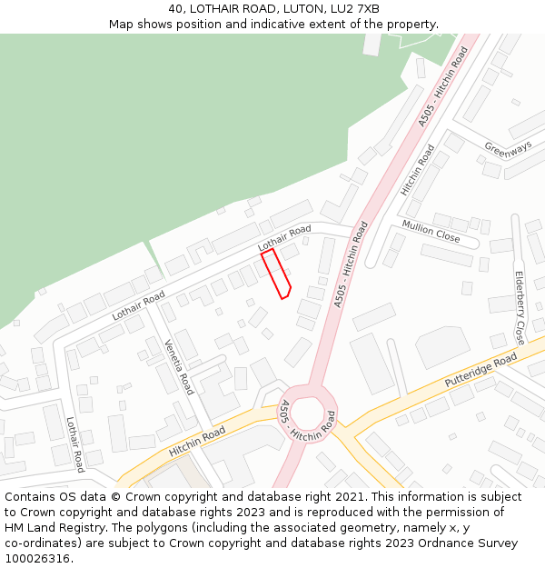 40, LOTHAIR ROAD, LUTON, LU2 7XB: Location map and indicative extent of plot