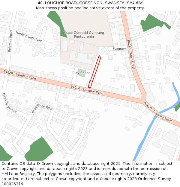 40, LOUGHOR ROAD, GORSEINON, SWANSEA, SA4 6AY: Location map and indicative extent of plot