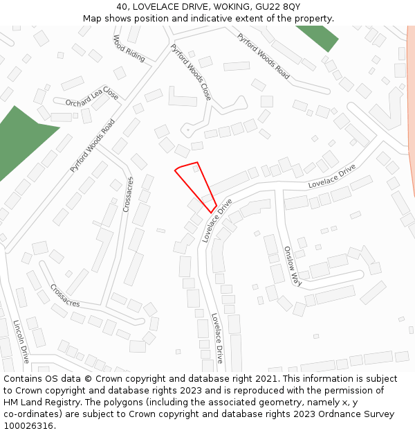 40, LOVELACE DRIVE, WOKING, GU22 8QY: Location map and indicative extent of plot