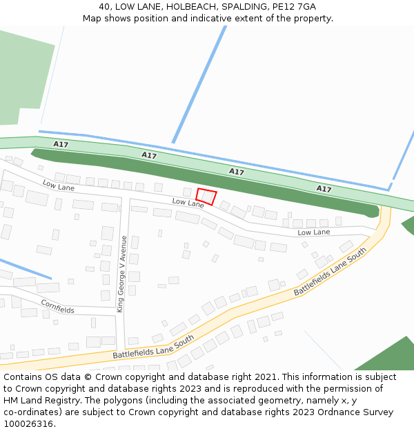 40, LOW LANE, HOLBEACH, SPALDING, PE12 7GA: Location map and indicative extent of plot