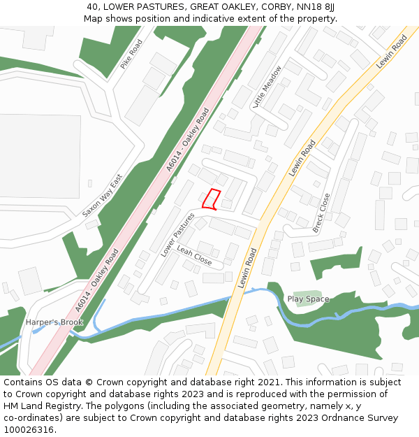 40, LOWER PASTURES, GREAT OAKLEY, CORBY, NN18 8JJ: Location map and indicative extent of plot