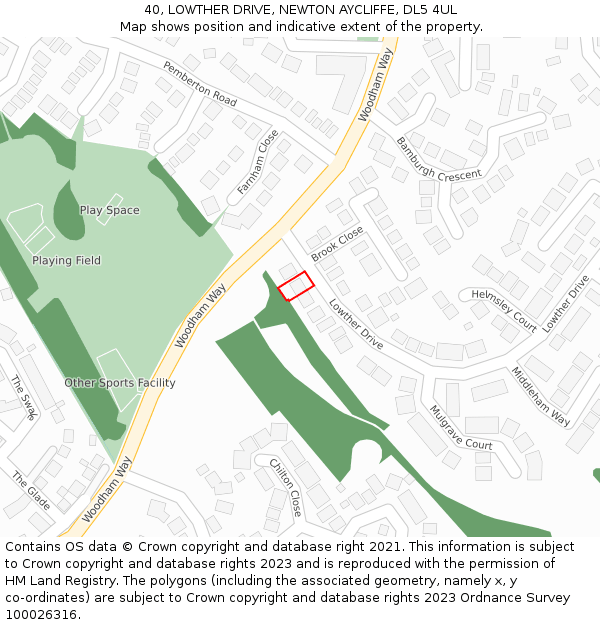 40, LOWTHER DRIVE, NEWTON AYCLIFFE, DL5 4UL: Location map and indicative extent of plot