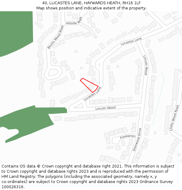 40, LUCASTES LANE, HAYWARDS HEATH, RH16 1LF: Location map and indicative extent of plot