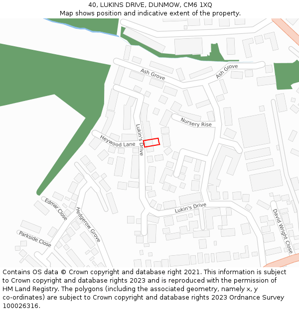 40, LUKINS DRIVE, DUNMOW, CM6 1XQ: Location map and indicative extent of plot