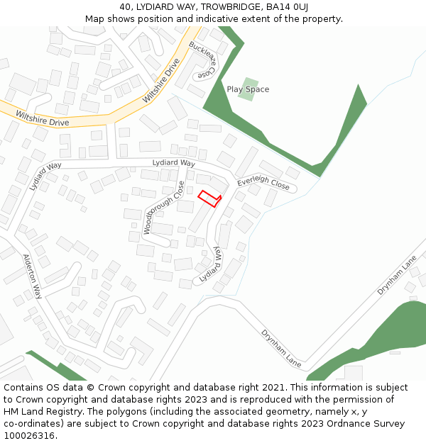 40, LYDIARD WAY, TROWBRIDGE, BA14 0UJ: Location map and indicative extent of plot