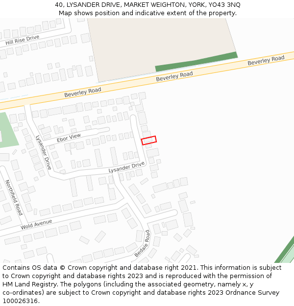 40, LYSANDER DRIVE, MARKET WEIGHTON, YORK, YO43 3NQ: Location map and indicative extent of plot