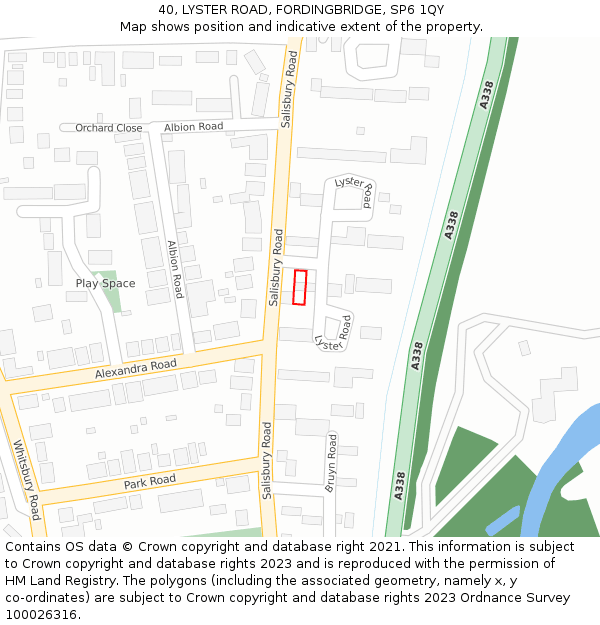 40, LYSTER ROAD, FORDINGBRIDGE, SP6 1QY: Location map and indicative extent of plot