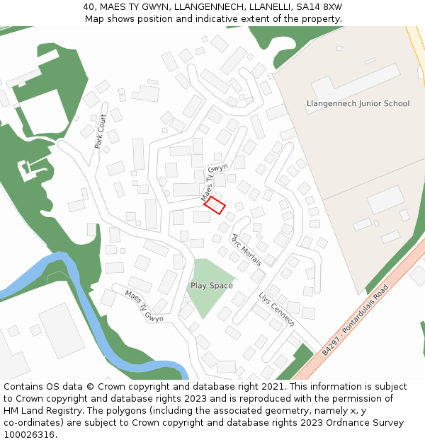 40, MAES TY GWYN, LLANGENNECH, LLANELLI, SA14 8XW: Location map and indicative extent of plot