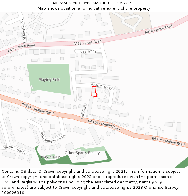 40, MAES YR ODYN, NARBERTH, SA67 7FH: Location map and indicative extent of plot