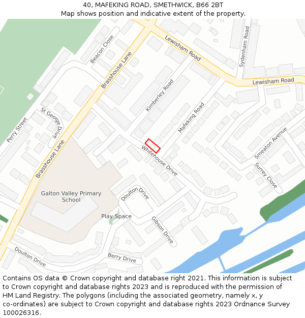 40, MAFEKING ROAD, SMETHWICK, B66 2BT: Location map and indicative extent of plot