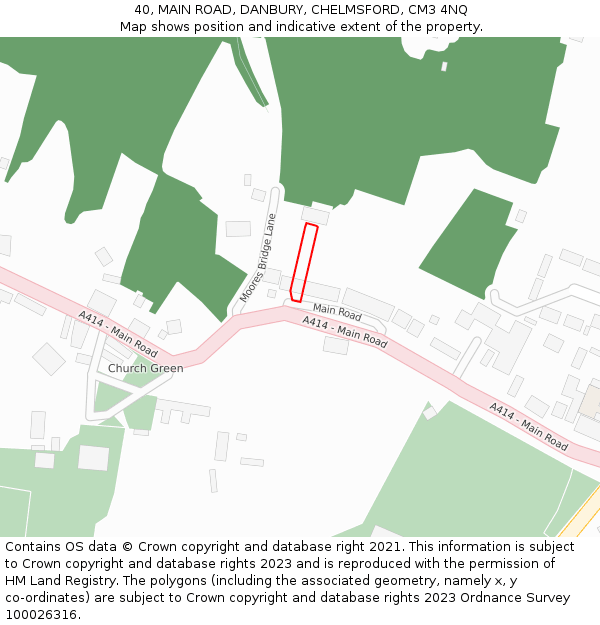 40, MAIN ROAD, DANBURY, CHELMSFORD, CM3 4NQ: Location map and indicative extent of plot