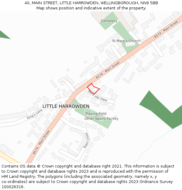 40, MAIN STREET, LITTLE HARROWDEN, WELLINGBOROUGH, NN9 5BB: Location map and indicative extent of plot