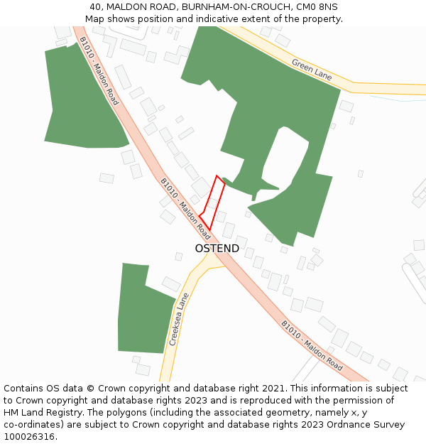 40, MALDON ROAD, BURNHAM-ON-CROUCH, CM0 8NS: Location map and indicative extent of plot