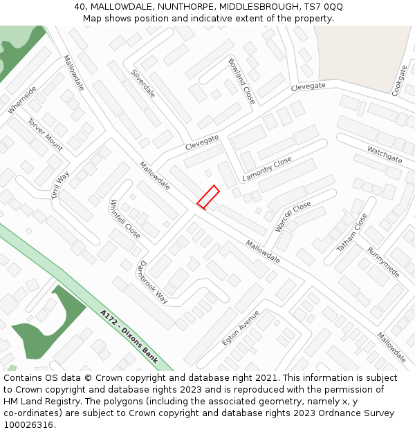 40, MALLOWDALE, NUNTHORPE, MIDDLESBROUGH, TS7 0QQ: Location map and indicative extent of plot