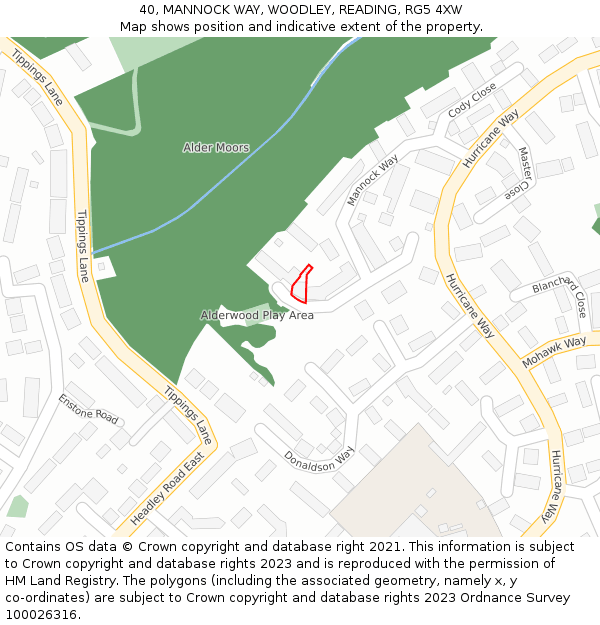 40, MANNOCK WAY, WOODLEY, READING, RG5 4XW: Location map and indicative extent of plot