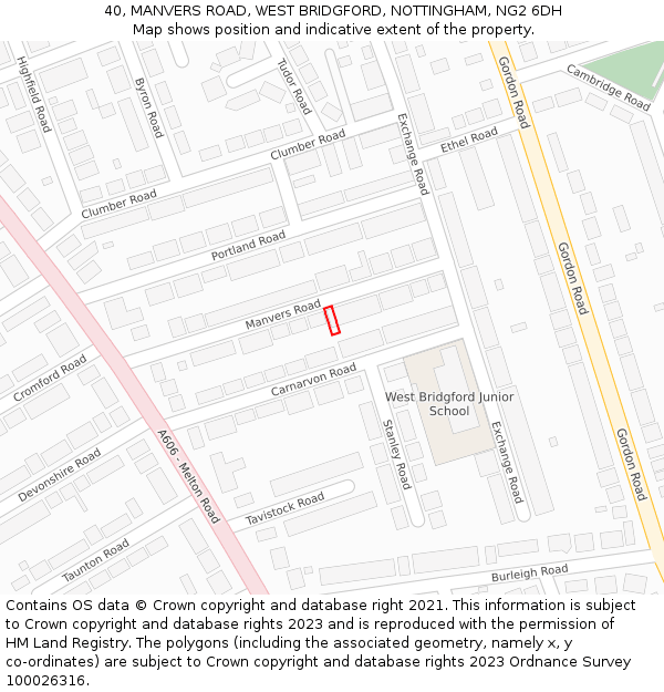 40, MANVERS ROAD, WEST BRIDGFORD, NOTTINGHAM, NG2 6DH: Location map and indicative extent of plot