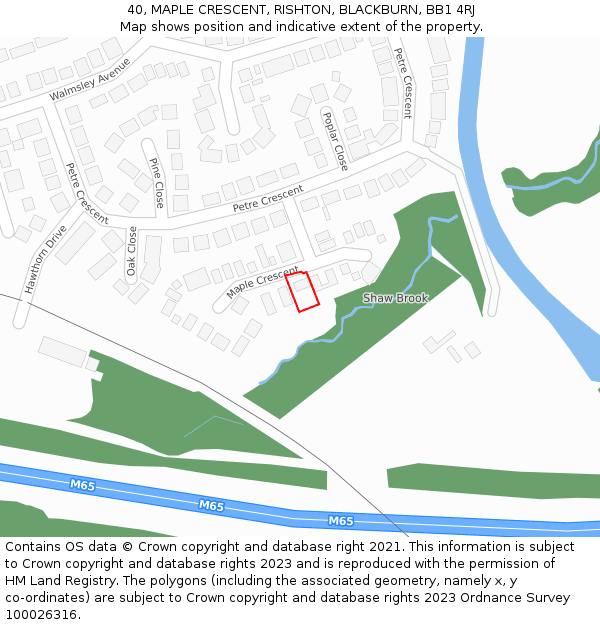 40, MAPLE CRESCENT, RISHTON, BLACKBURN, BB1 4RJ: Location map and indicative extent of plot