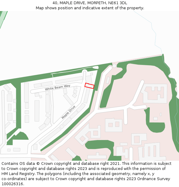 40, MAPLE DRIVE, MORPETH, NE61 3DL: Location map and indicative extent of plot