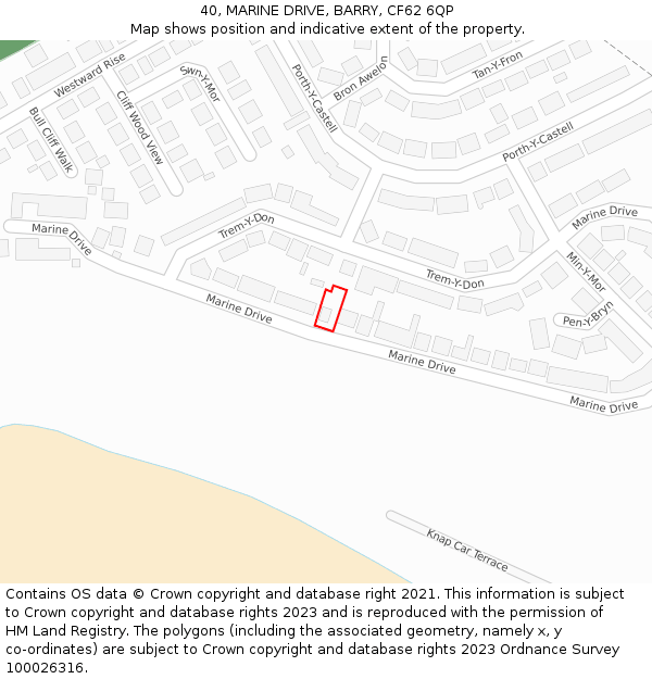 40, MARINE DRIVE, BARRY, CF62 6QP: Location map and indicative extent of plot