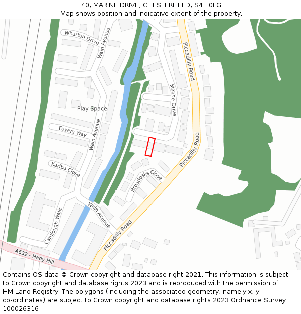40, MARINE DRIVE, CHESTERFIELD, S41 0FG: Location map and indicative extent of plot