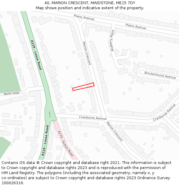 40, MARION CRESCENT, MAIDSTONE, ME15 7DY: Location map and indicative extent of plot